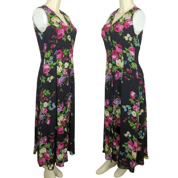 Rickie Freeman for Teri Jon Vintage Silk Dress Sleeveless Floral Colorful Maxi 4 - Picture 4 of 13